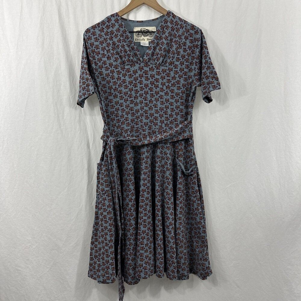 Effies Heart Maple Leaf Print Belted Jersey Stretch Artsy Dress Womens Sz XL